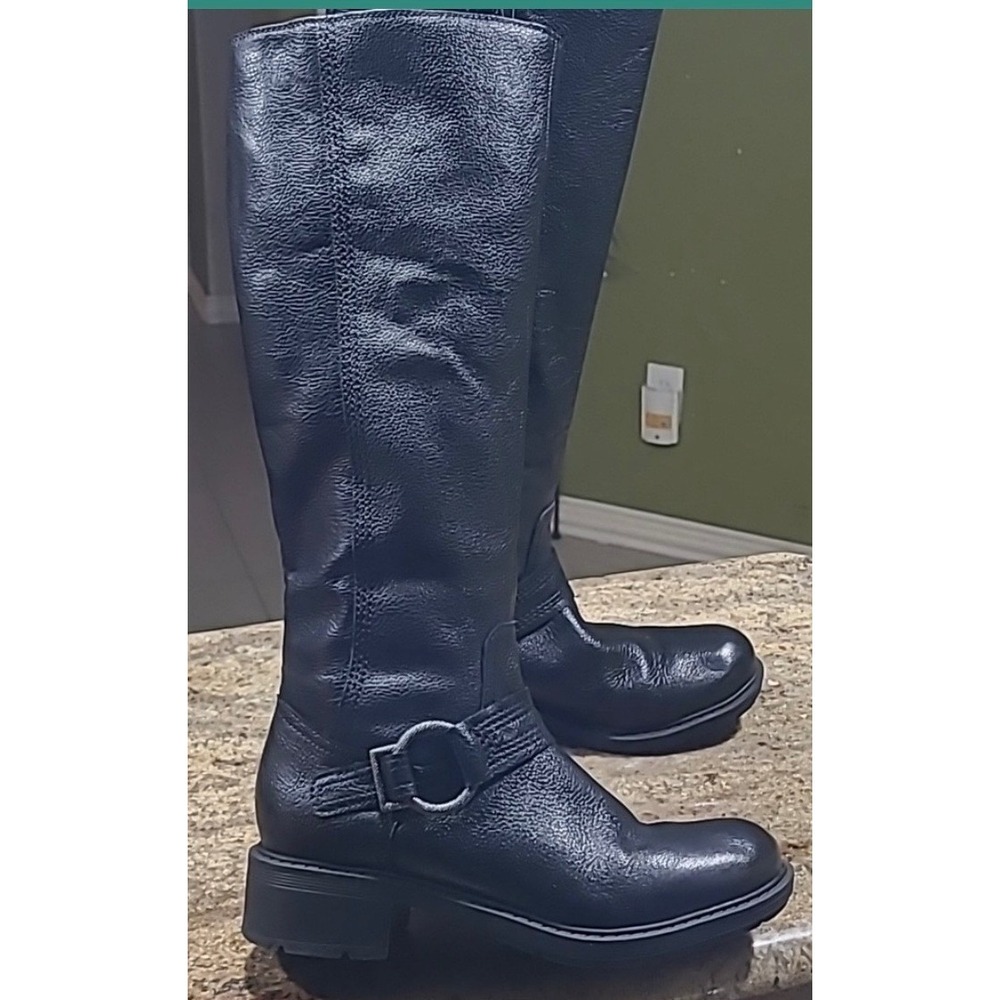Clarks Collection Black Leather Buckle Riding Boots Womens Size 5